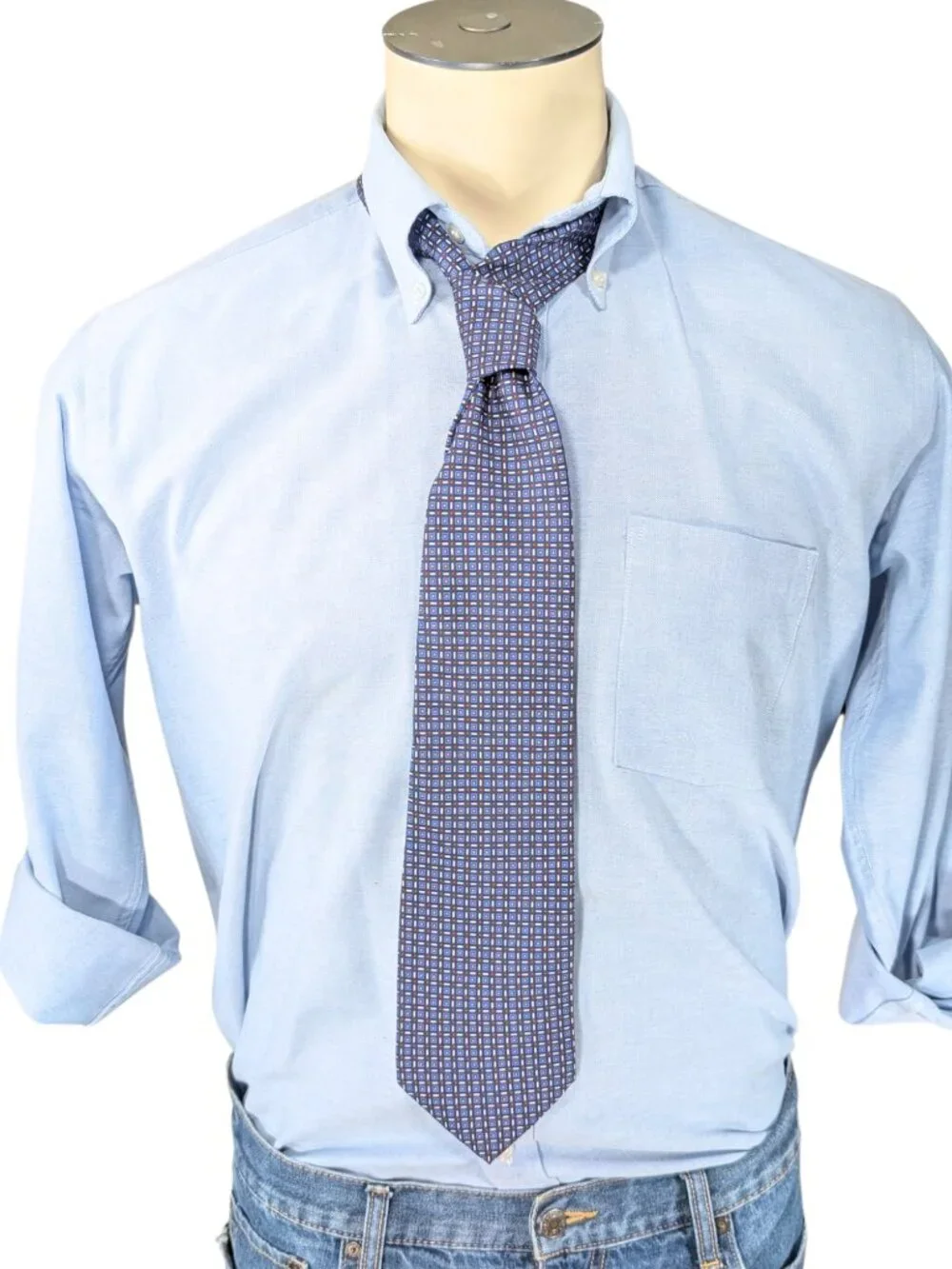 Lauren Ralph Lauren Men's Blue Geometric Small Pattern Preppy Silk Tie